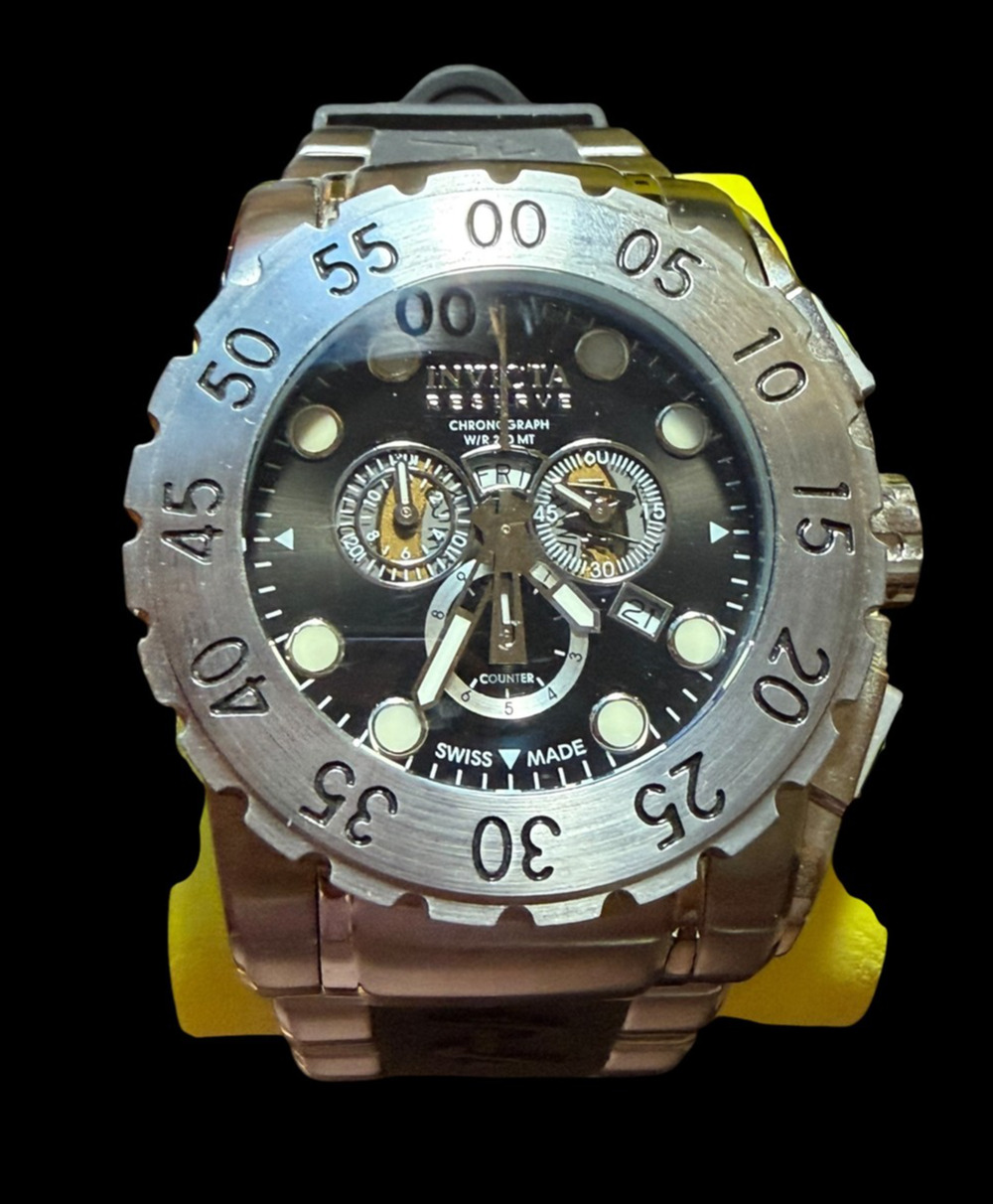 Invicta Reserve Chronograph Men's Watch Swiss Made Quartz Black Dial Model 6653